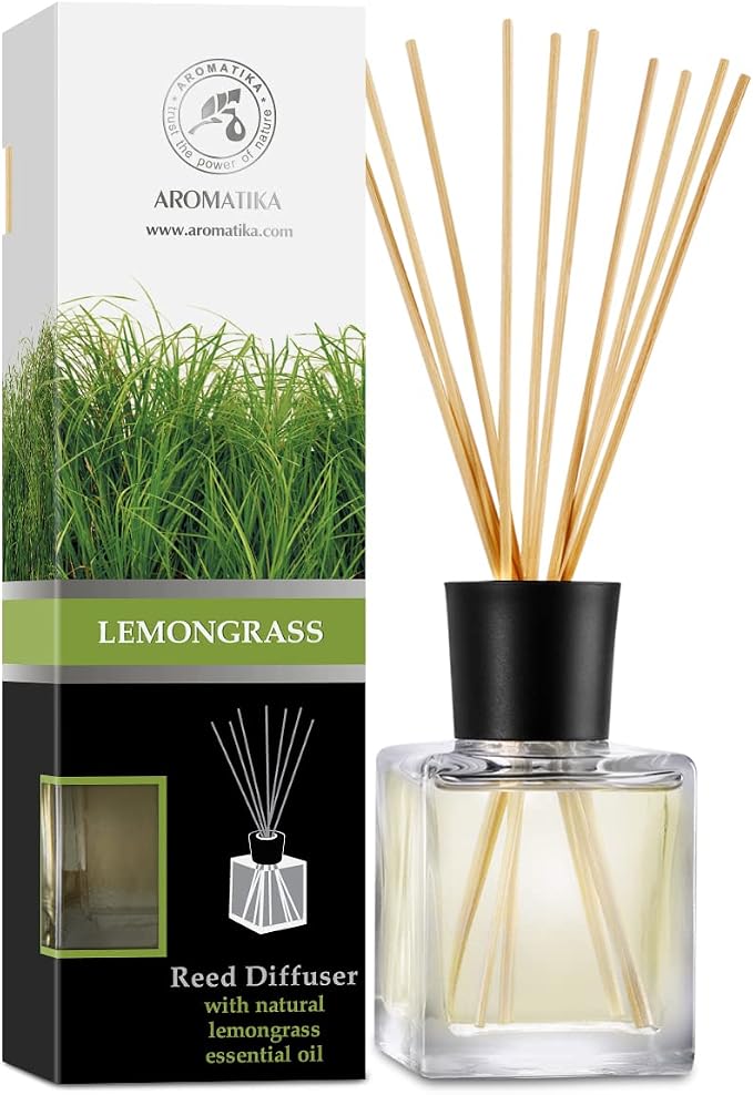 Room Fragrance Diffuser Lemongrass 6.8 Fl Oz - 200ml - with Bamboo Sticks - with Pure & Natural Lemongrass Essential Oil