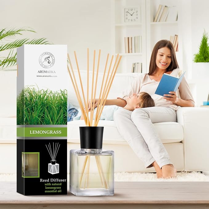Room Fragrance Diffuser Lemongrass 6.8 Fl Oz - 200ml - with Bamboo Sticks - with Pure & Natural Lemongrass Essential Oil