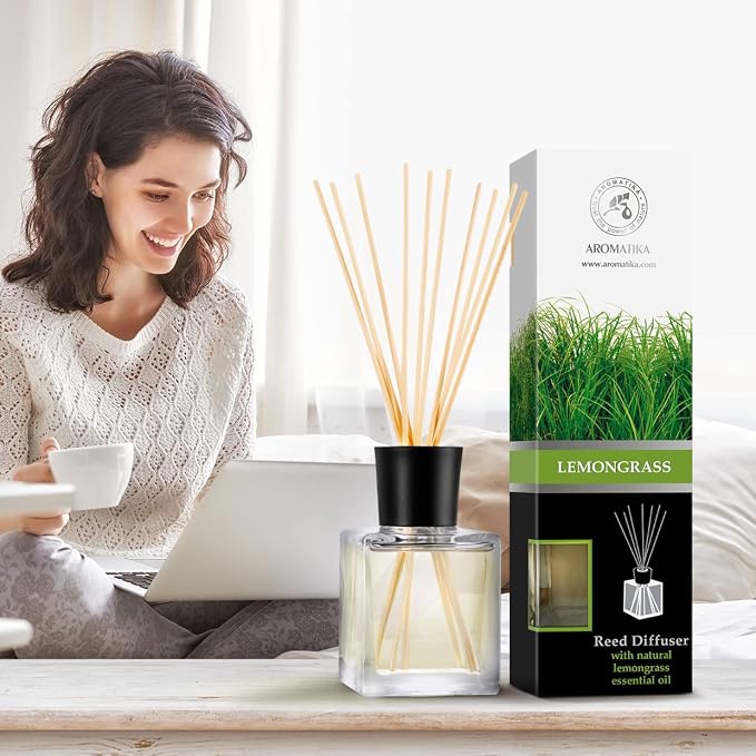 Room Fragrance Diffuser Lemongrass 6.8 Fl Oz - 200ml - with Bamboo Sticks - with Pure & Natural Lemongrass Essential Oil