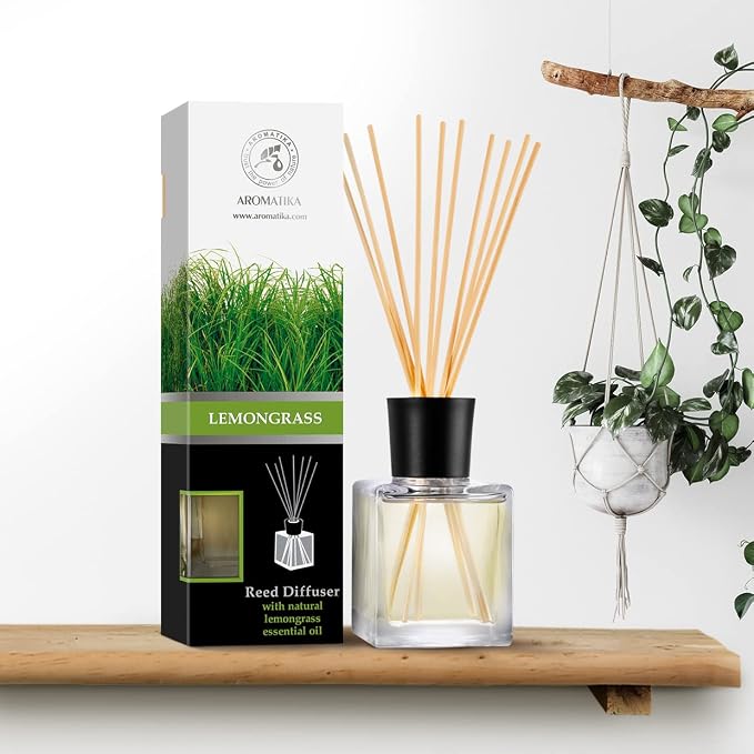 Room Fragrance Diffuser Lemongrass 6.8 Fl Oz - 200ml - with Bamboo Sticks - with Pure & Natural Lemongrass Essential Oil
