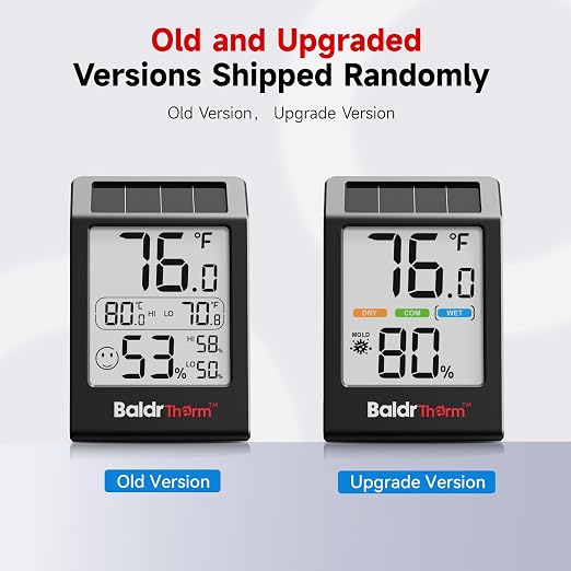 Room Thermometer Indoor Humidity Meter, Solar-Powered 3.2'' Digital Temperature Sensor Monitor with 5-Comfort Indicator for