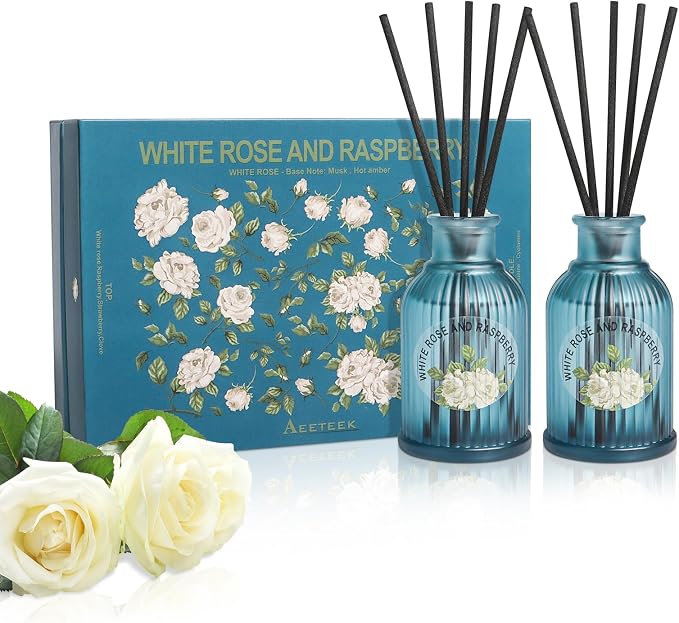 Rose and Berries Reed Diffuser Set, 2-Pack 3.5fl oz Aroma Essential Oils, Flower Scented Oil Home Fragrance with Fiber