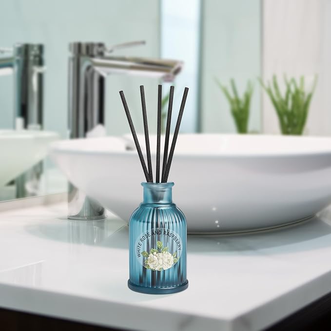 Rose and Berries Reed Diffuser Set, 2-Pack 3.5fl oz Aroma Essential Oils, Flower Scented Oil Home Fragrance with Fiber