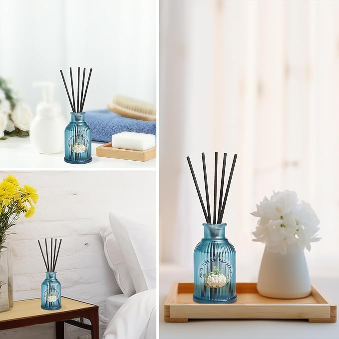 Rose and Berries Reed Diffuser Set, 2-Pack 3.5fl oz Aroma Essential Oils, Flower Scented Oil Home Fragrance with Fiber