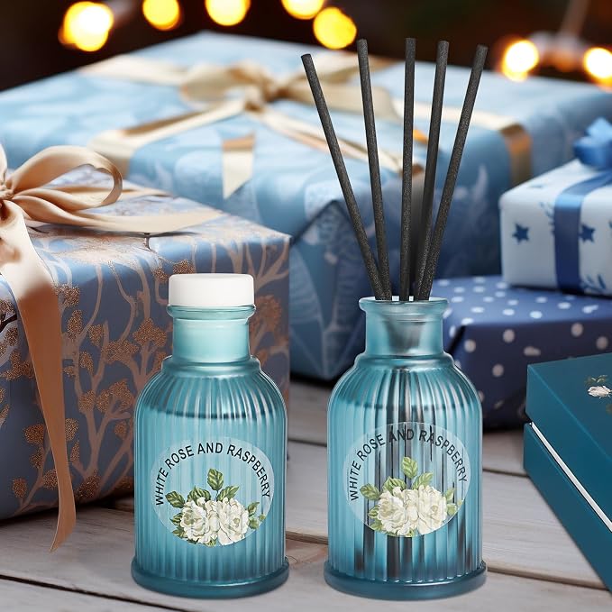 Rose and Berries Reed Diffuser Set, 2-Pack 3.5fl oz Aroma Essential Oils, Flower Scented Oil Home Fragrance with Fiber