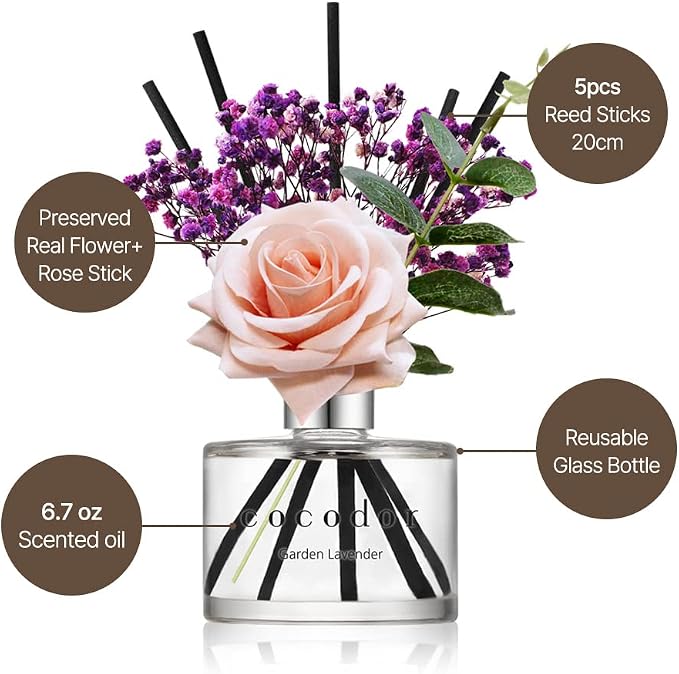 Rose Flower Reed Diffuser/Lovely Peony/6.7oz(200ml)/1 Pack/Reed Diffuser, Reed Diffuser Set, Oil Diffuser & Reed Diffuser