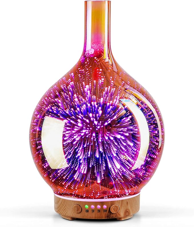 Rose Gold Essential Oil Diffuser 3D Glass Aromatherapy Ultrasonic Humidifier, Waterless Auto-Off, Timer Setting, BPA Free