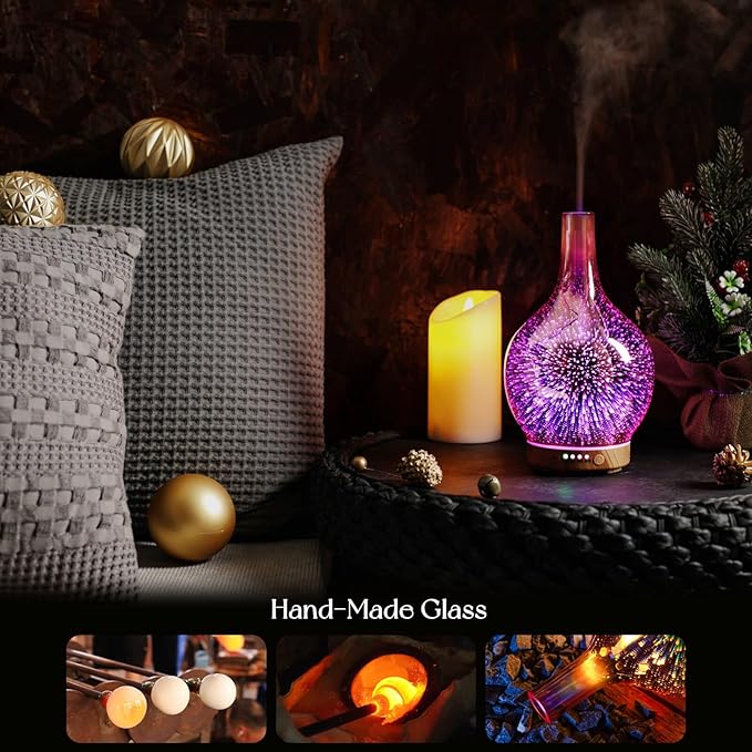 Rose Gold Essential Oil Diffuser 3D Glass Aromatherapy Ultrasonic Humidifier, Waterless Auto-Off, Timer Setting, BPA Free