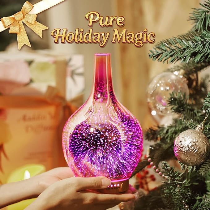 Rose Gold Essential Oil Diffuser 3D Glass Aromatherapy Ultrasonic Humidifier, Waterless Auto-Off, Timer Setting, BPA Free