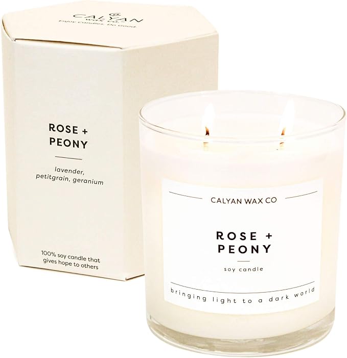 . Rose & Peony 2 Wick Scented Candle - 37 Hour Burn - Luxury made from natural materials Soy Wax Candles, product image