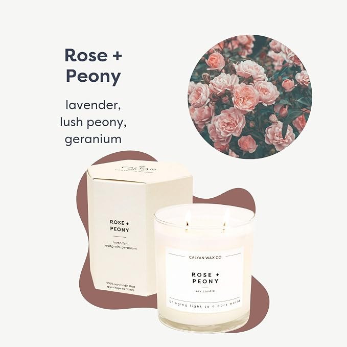 . Rose & Peony 2 Wick Scented Candle - 37 Hour Burn - Luxury made from natural materials Soy Wax Candles, alternate product
