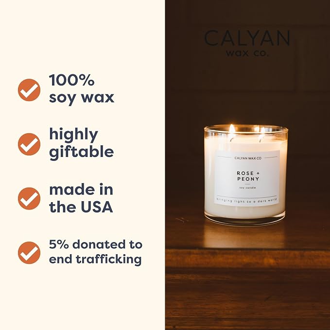 . Rose & Peony 2 Wick Scented Candle - 37 Hour Burn - Luxury made from natural materials Soy Wax Candles, alternate product