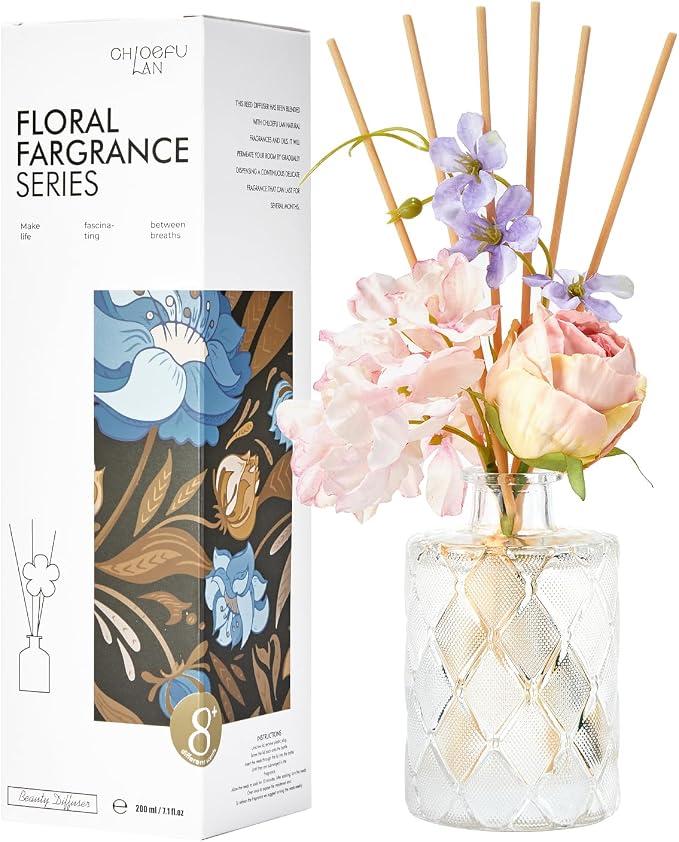 Rose Reéd Diffuser Set 6.7oz (200ml) with 9 Sticks, Oud Scent Diffusers for Home, Pink Flowers Reéd Diffuser Sticks, product