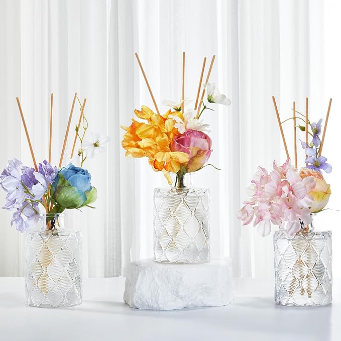 Rose Reéd Diffuser Set 6.7oz (200ml) with 9 Sticks, Oud Scent Diffusers for Home, Pink Flowers Reéd Diffuser Sticks