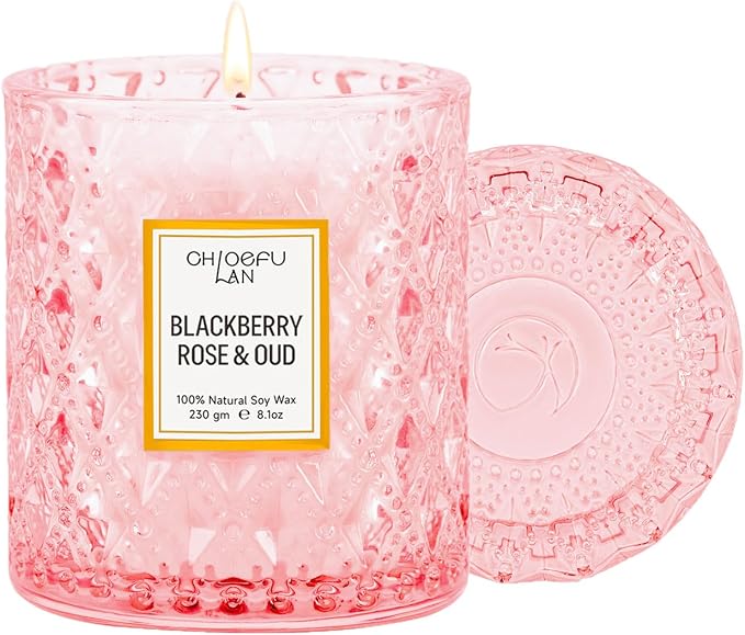 Rose Scented Candle, Oud Candle, Mothers Day Candles Gifts for Women, Pink Candles for Home Scented, 55 Hours Long Burning