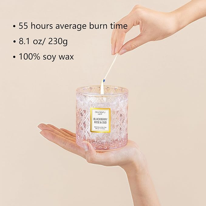 Rose Scented Candle, Oud Candle, Mothers Day Candles Gifts for Women, Pink Candles for Home Scented, 55 Hours Long Burning