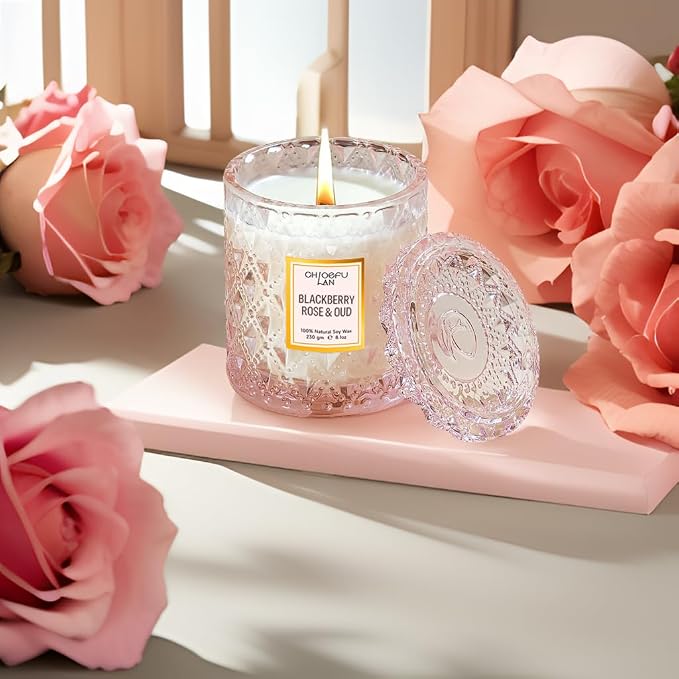 Rose Scented Candle, Oud Candle, Mothers Day Candles Gifts for Women, Pink Candles for Home Scented, 55 Hours Long Burning