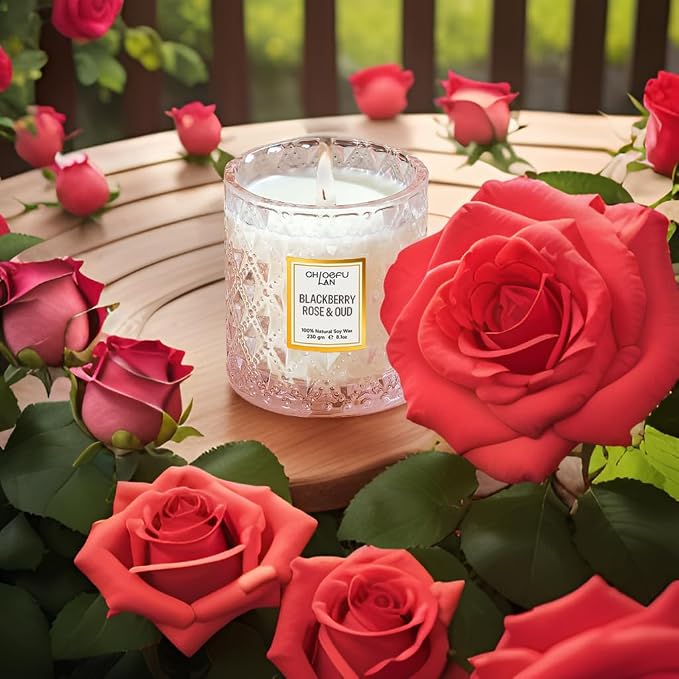 Rose Scented Candle, Oud Candle, Mothers Day Candles Gifts for Women, Pink Candles for Home Scented, 55 Hours Long Burning