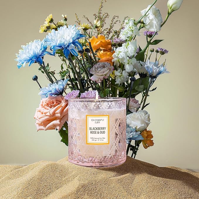 Rose Scented Candle, Oud Candle, Mothers Day Candles Gifts for Women, Pink Candles for Home Scented, 55 Hours Long Burning