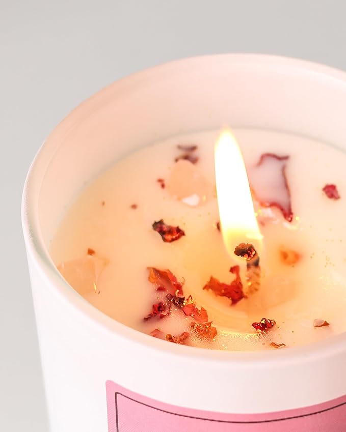 Rose Scented Candles for Women - Aromatherapy Candle with Crystals Inside, 7oz Soy Candles for Home Scented, alternate