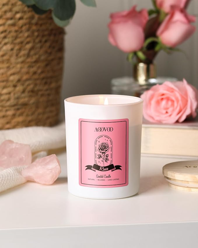 Rose Scented Candles for Women - Aromatherapy Candle with Crystals Inside, 7oz Soy Candles for Home Scented, alternate