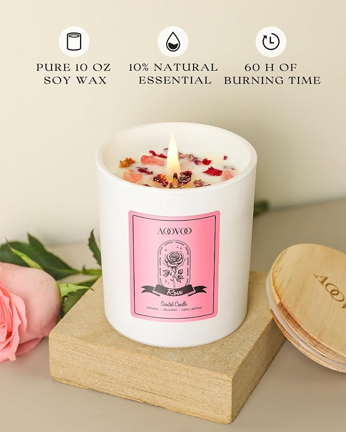 Rose Scented Candles for Women - Aromatherapy Candle with Crystals Inside, 10oz Soy Candles for Home Scented, alternate