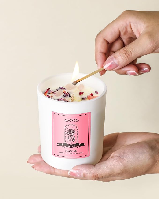 Rose Scented Candles for Women - Aromatherapy Candle with Crystals Inside, 10oz Soy Candles for Home Scented, alternate