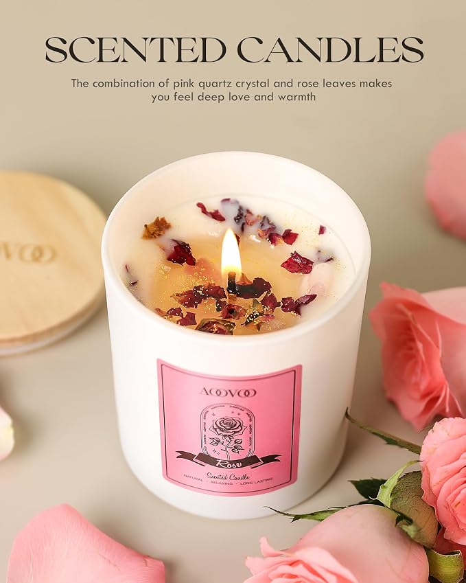 Rose Scented Candles for Women - Aromatherapy Candle with Crystals Inside, 10oz Soy Candles for Home Scented, alternate