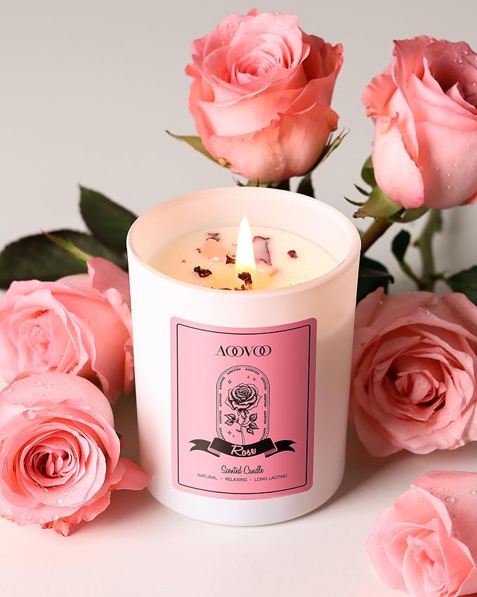 Rose Scented Candles for Women - Aromatherapy Candle with Crystals Inside, 7oz Soy Candles for Home Scented, alternate