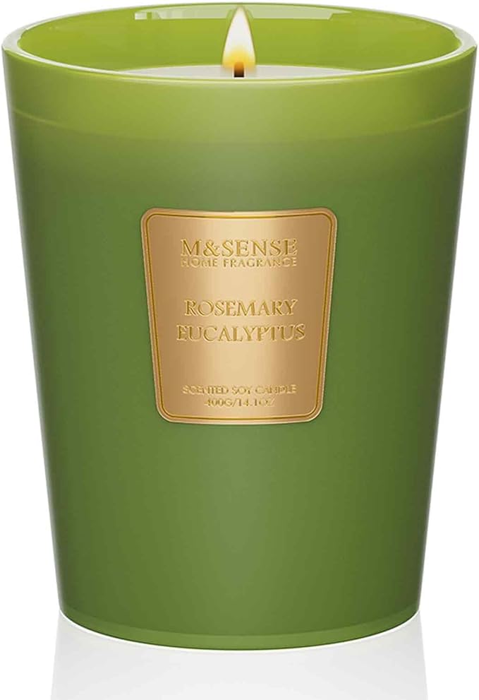 Rosemary Eucalyptus Soy Candle, 14.1oz 60H Long Lasting, Aromatherapy Candle for Bathroom Freshness Winter Home Decor