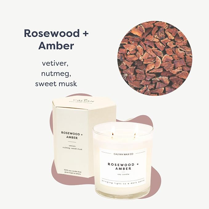 . Rosewood & Amber 2 Wick Scented Candle - 37 Hour Burn - Luxury made from natural materials Soy Wax Candles, alternate