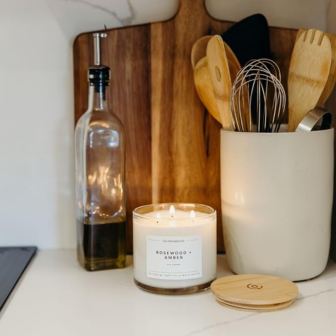 . Rosewood & Amber 3 Wick Scented Candle - 43 Hour Burn - Luxury 3 Wick Soy Candles, alternate product view 5