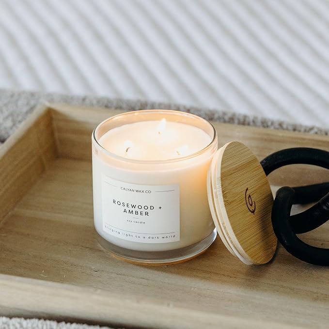 . Rosewood & Amber 3 Wick Scented Candle - 43 Hour Burn - Luxury 3 Wick Soy Candles, alternate product view 6