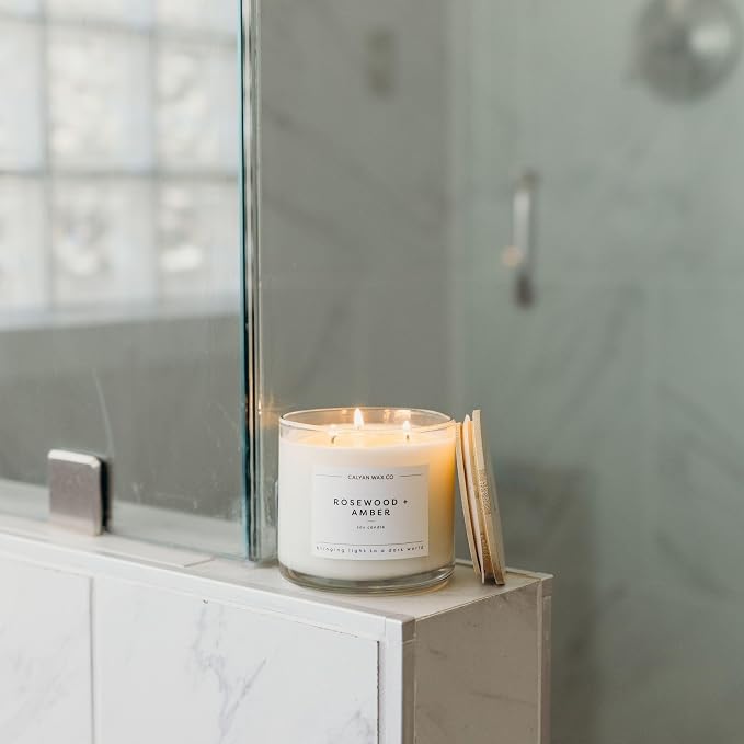 . Rosewood & Amber 3 Wick Scented Candle - 43 Hour Burn - Luxury 3 Wick Soy Candles, alternate product view 7