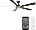Rotary Indoor and Outdoor 5-Blade 65in Smart Home Ceiling Fan in Matte Black Soft Brass with 2700-3000-4000-5000K Selectable