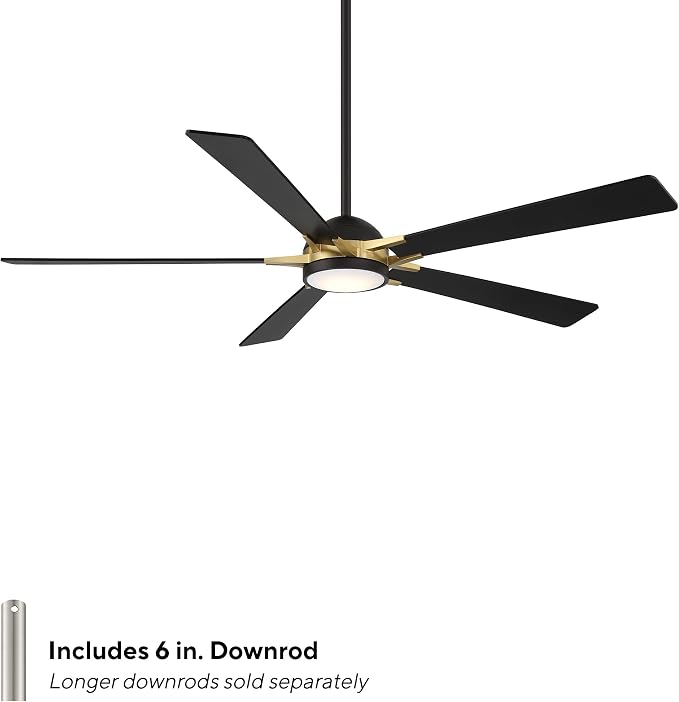 Rotary Indoor and Outdoor 5-Blade 65in Smart Home Ceiling Fan in Matte Black Soft Brass with 2700-3000-4000-5000K Selectable