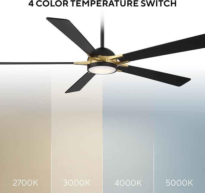 Rotary Indoor and Outdoor 5-Blade 65in Smart Home Ceiling Fan in Matte Black Soft Brass with 2700-3000-4000-5000K Selectable