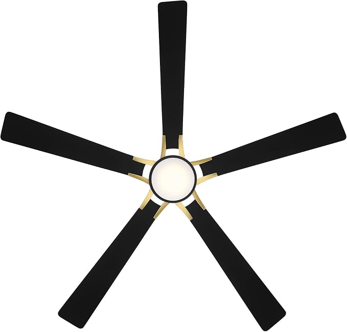 Rotary Indoor and Outdoor 5-Blade 65in Smart Home Ceiling Fan in Matte Black Soft Brass with 2700-3000-4000-5000K Selectable