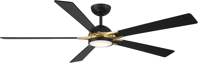 Rotary Indoor and Outdoor 5-Blade 65in Smart Home Ceiling Fan in Matte Black Soft Brass with 2700-3000-4000-5000K Selectable