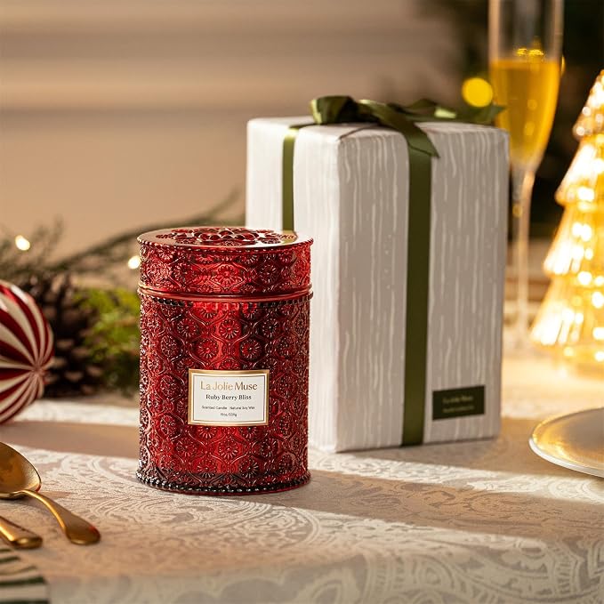 Ruby Berry Bliss Scented Candle | Mandarin, Cranberry & Plum | 19 oz Natural Soy Candle | Wooden Wick | 90-Hour Clean Burn |