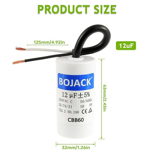 Run Capacitor 12 uF 250V AC 12 MFD CBB60 2 Wire 50/60Hz Cylinder Motor Run Capacitor for Motor Blower air, alternate view 2