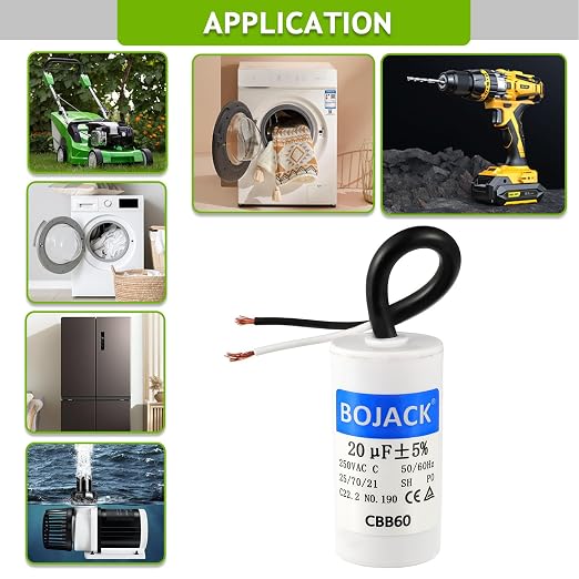 Run Capacitor 20 uF MFD 250V AC 20 MFD CBB60 2 Wire 50/60Hz Cylinder Motor Run Capacitor for Motor Blower air, alternate view