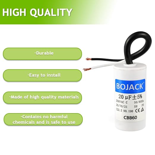 Run Capacitor 20 uF MFD 250V AC 20 MFD CBB60 2 Wire 50/60Hz Cylinder Motor Run Capacitor for Motor Blower air, alternate view