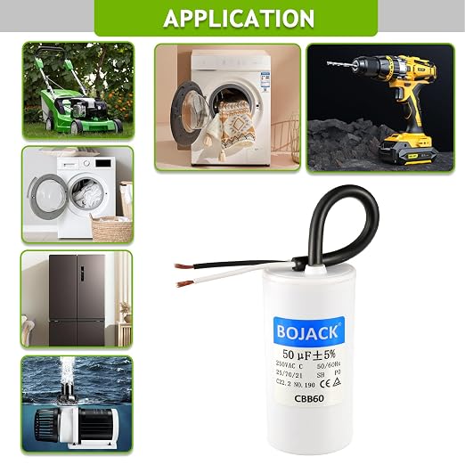 Run Capacitor 50 uF MFD 250V AC 50 MFD CBB60 2 Wire 50/60Hz Cylinder Motor Run Capacitor for Motor Blower air, alternate view