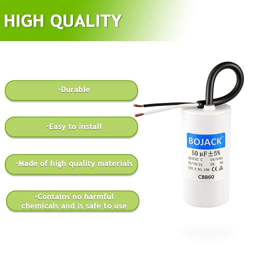 Run Capacitor 50 uF MFD 250V AC 50 MFD CBB60 2 Wire 50/60Hz Cylinder Motor Run Capacitor for Motor Blower air, alternate view
