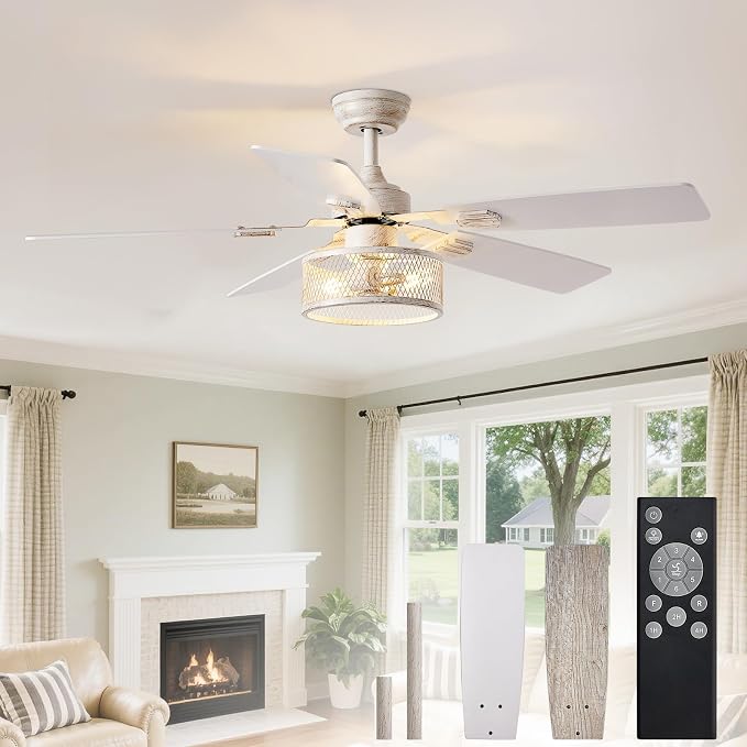 Rustic Ceiling Fan with Light: Quiet Ceiling Fans with 5 Blades Dual Finish Reversible - Farmhouse Ceiling Fan with Remote