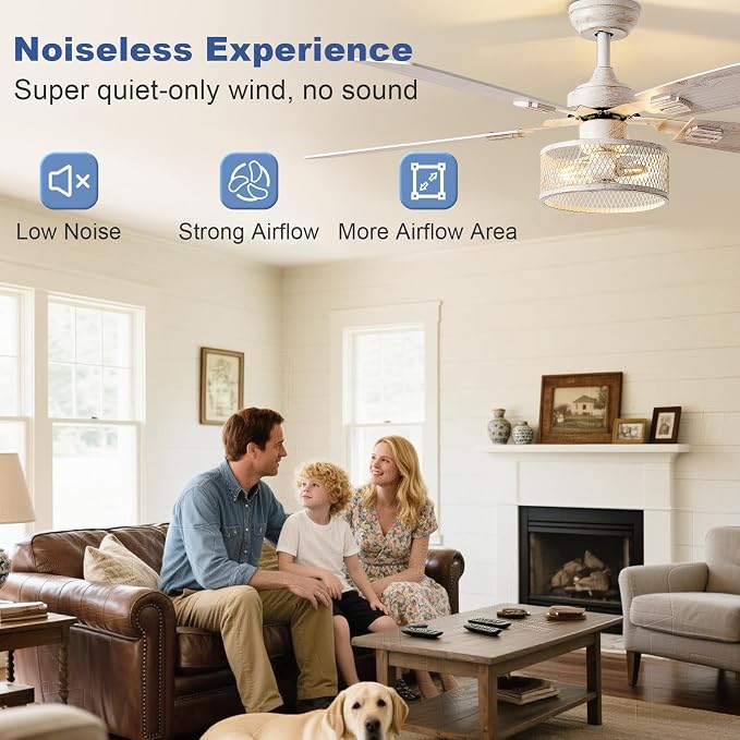 Rustic Ceiling Fan with Light: Quiet Ceiling Fans with 5 Blades Dual Finish Reversible - Farmhouse Ceiling Fan with Remote
