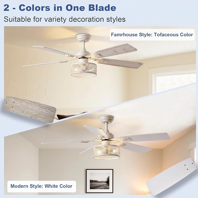 Rustic Ceiling Fan with Light: Quiet Ceiling Fans with 5 Blades Dual Finish Reversible - Farmhouse Ceiling Fan with Remote