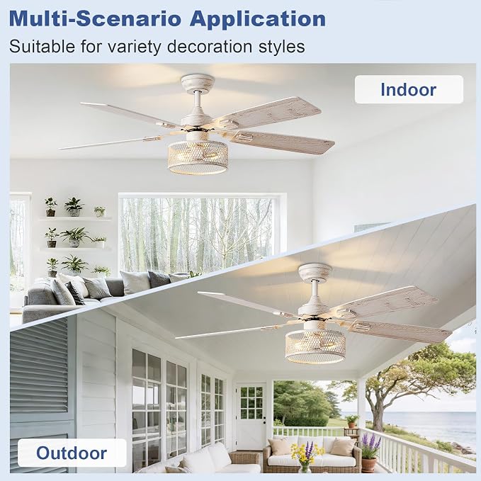 Rustic Ceiling Fan with Light: Quiet Ceiling Fans with 5 Blades Dual Finish Reversible - Farmhouse Ceiling Fan with Remote