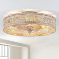 Rustic Farmhouse Caged Ceiling Fans with Lights,Vintage Fancy Antique Crystal Decorative,Bladeless Enclosed Flush Mount Low